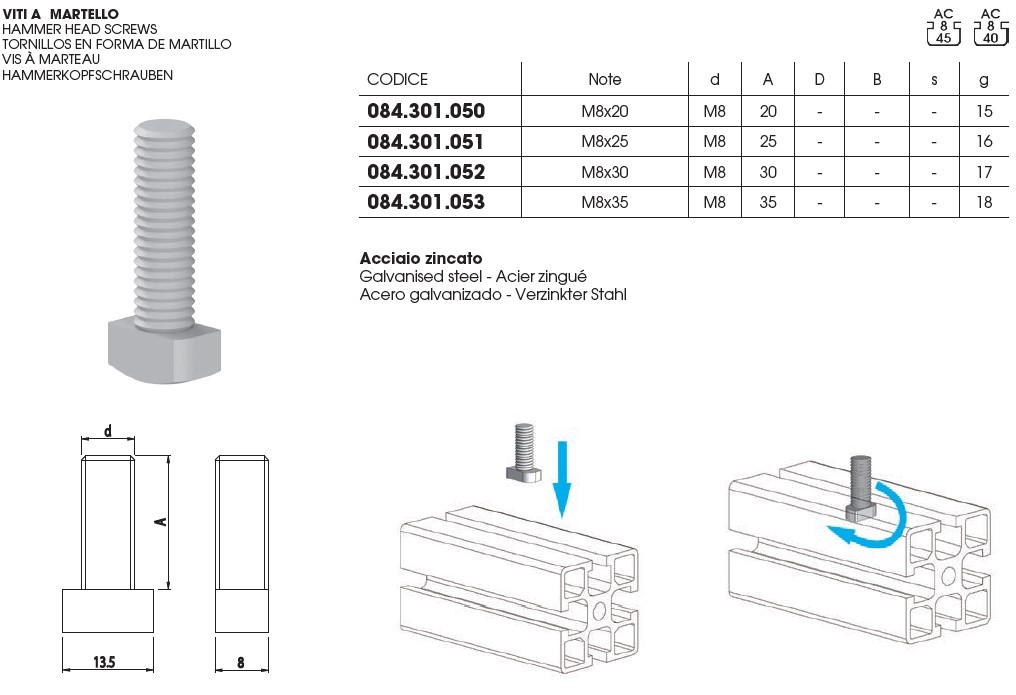 M8X30Hammer Head (T-bolt) - (084.301.052)